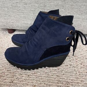 Fly London Yama Suede Wedge Lace Up Ankle Boots